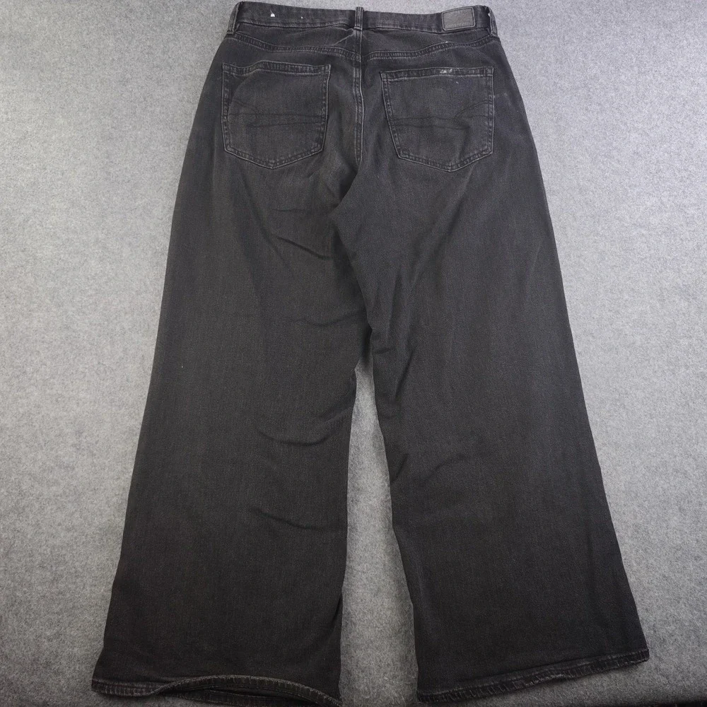 American Eagle Super Curvy High Rise Baggy Wide Leg Jeans Women's 12 Short Black